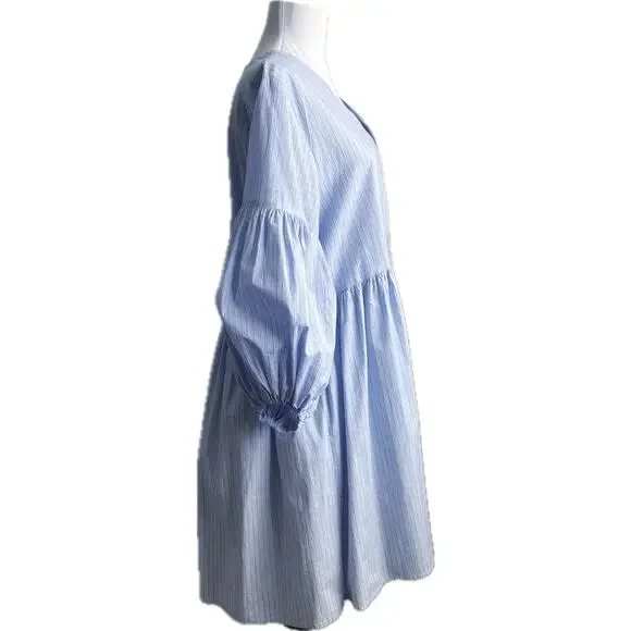 NEW ANTHROPOLOGIE AMADI Ambra Shirt Dress Striped‎ Oversized Long Puff Sleeves M - Picture 3 of 9